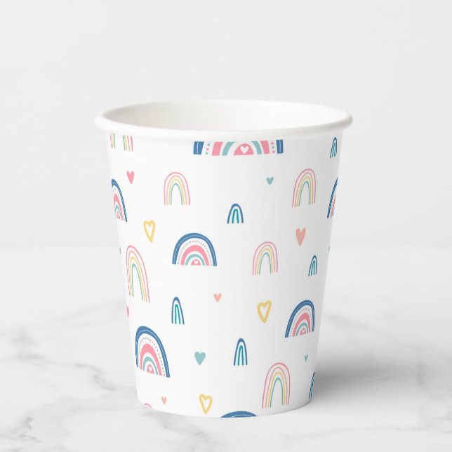 Vasos De Papel Patrón de arcoiris y corazón (Anverso)