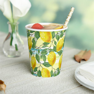 Vasos De Papel Patrón de arte de limón de verano tropical de ca
