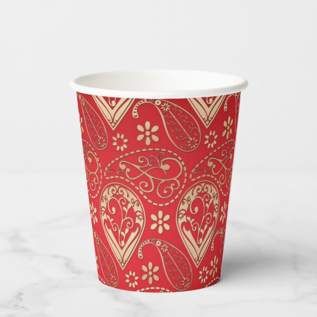 Vasos De Papel Patrón de Bandana de Paisley Red Gold (Reverso )