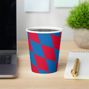 Vasos De Papel Patrón de bandera de diamantes de Baviera azul y r