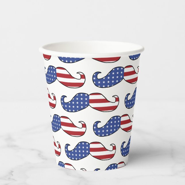 Vasos De Papel Patrón de bigote patriótico divertido (Anverso)