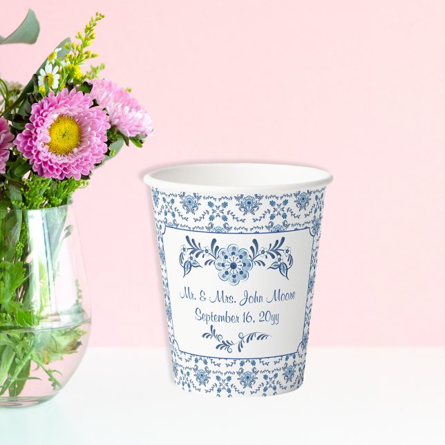 Vasos De Papel Patrón de boda Chinoiserie Delft Azul Francés (Subido por el creador)
