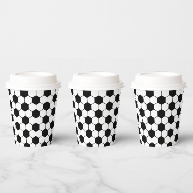 Vasos De Papel Patrón de bola de fútbol blanco y negro (Multi)