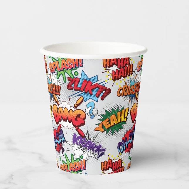 Vasos De Papel Patrón de burbuja de superhéroes (Anverso)
