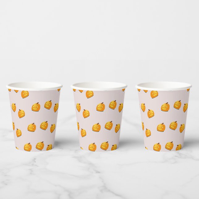 Vasos De Papel patrón de cabeza de calabaza naranja