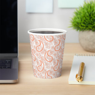 Vasos De Papel Patrón de cachemira monocromo beige blanco naranja