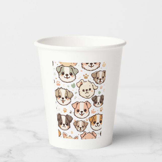 Vasos De Papel Patrón de Cachorros Felices (Anverso)