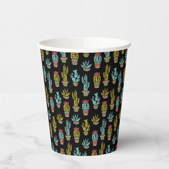 Vasos De Papel Patrón de cactus de grunge oscuro (Izquierda)