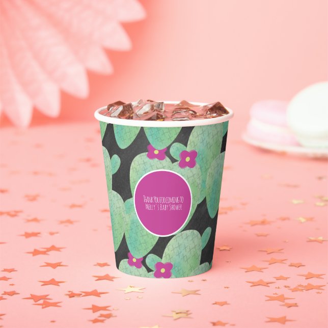 Vasos De Papel Patrón de Cactus Rosa Gracias (in situ)