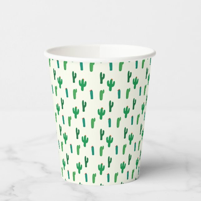 Vasos De Papel Patrón de cactus verde brillante (Izquierda)