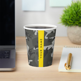 Vasos De Papel Patrón de camuflaje gris, tu nombre, personalizado