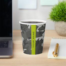 Vasos De Papel Patrón de camuflaje gris, tu nombre, personalizado
