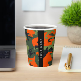 Vasos De Papel Patrón de camuflaje naranja, tu nombre, personaliz