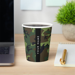 Vasos De Papel Patrón de camuflaje verde, nombre, personalización