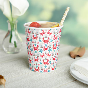Vasos De Papel Patrón de cangrejo y concha de la costa azul
