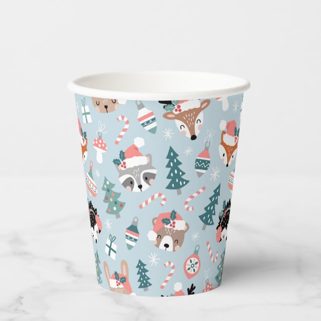 Vasos De Papel Patrón de caras animales de los Navidades de Woodl (Anverso)