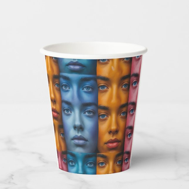 Vasos De Papel Patrón de caras coloridas (Anverso)
