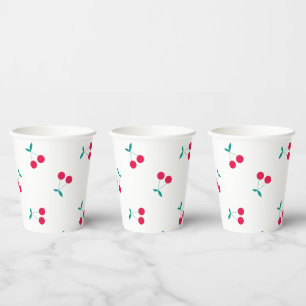 Vasos De Papel Patrón de cerezas estéticas de cerezas blanco