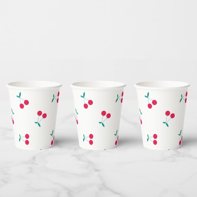 Vasos De Papel Patrón de cerezas estéticas de cerezas blanco (Multi)
