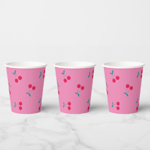 Vasos De Papel Patrón de cerezas estéticas de cerezas rosa oscuro