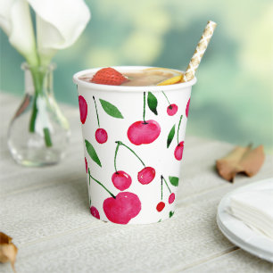 Vasos De Papel Patrón de cerezas rojas de acuarela pura