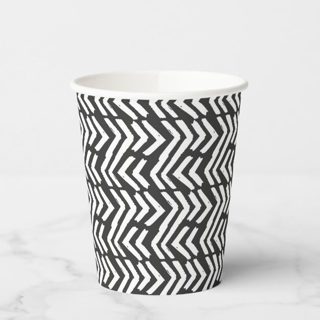 Vasos De Papel Patrón de cheurón dibujado a mano negra (Izquierda)