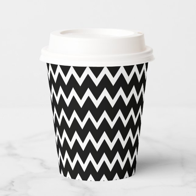 Vasos De Papel Patrón De Chevron Blanco Y Negro (Anverso)
