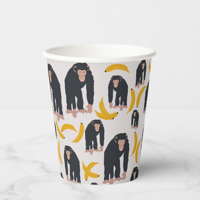 Vasos De Papel Patrón de chimpancés y banana de monos (Anverso)