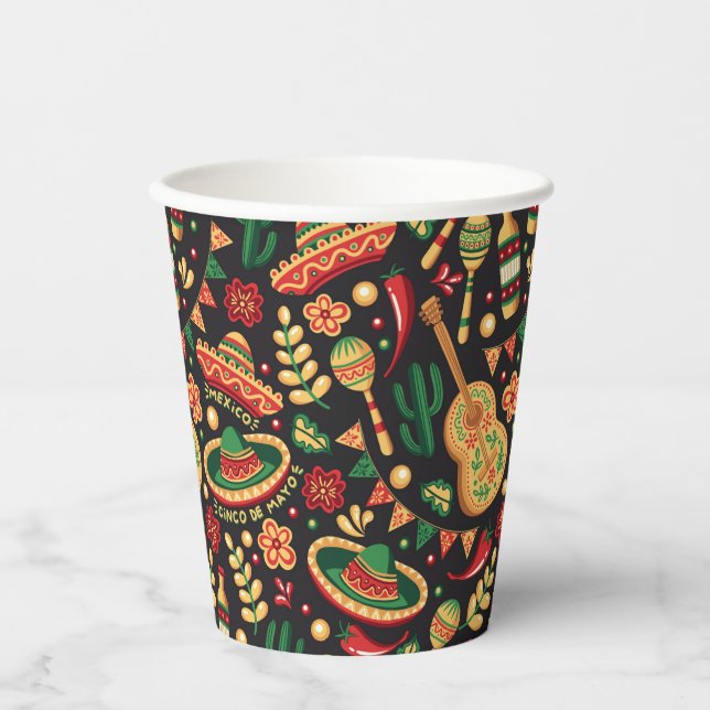 Vasos De Papel Patrón de Cinco De Mayo Mexicano (Anverso)