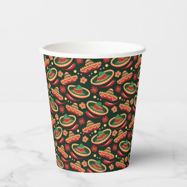 Vasos De Papel Patrón de Cinco De Mayo Mexicano  (Anverso)