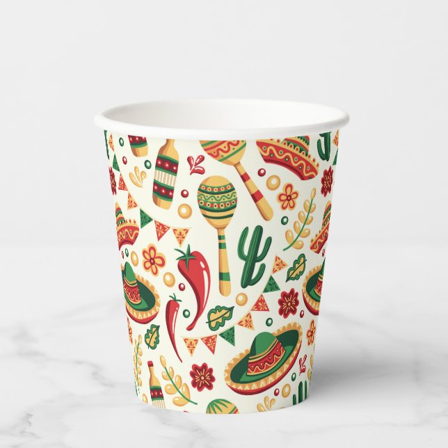 Vasos De Papel Patrón de Cinco De Mayo Mexicano  (Anverso)