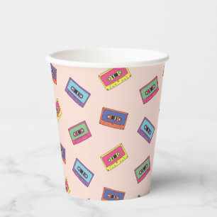 Vasos De Papel Patrón de cinta de audio retro neón