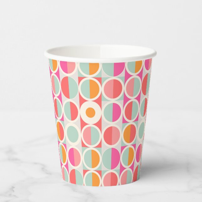Vasos De Papel Patrón de círculo retro rosado caliente (Izquierda)