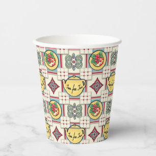 Vasos De Papel Patrón de cocina de los años 1940 con teteras amar