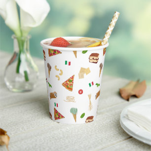 Vasos De Papel Patrón de comida italiana Pizza Pasta Tiramisu