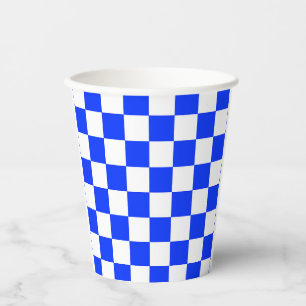 Vasos De Papel Patrón de comprobación de blanco azul
