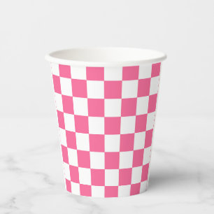 Vasos De Papel Patrón de comprobación de color blanco rosado