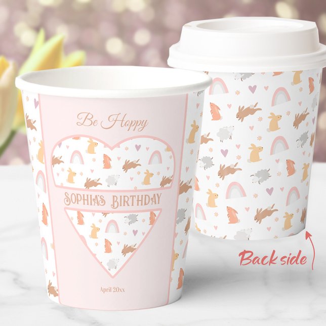 Vasos De Papel Patrón de conejitos de cumpleaños de primavera de  (Easter Spring Birthday Bunny Pattern Personalized Paper Cups)