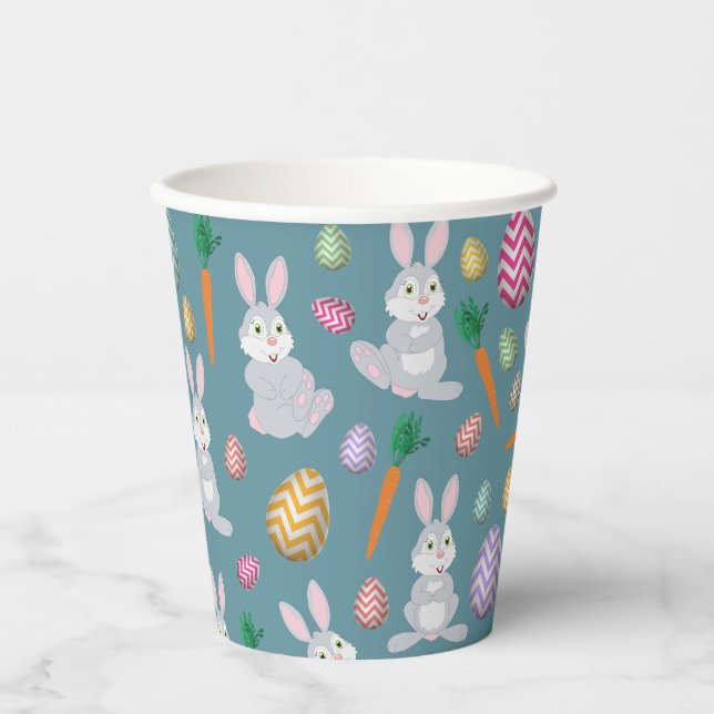 Vasos De Papel Patrón de conejo de conejo azul de Pascua (Anverso)