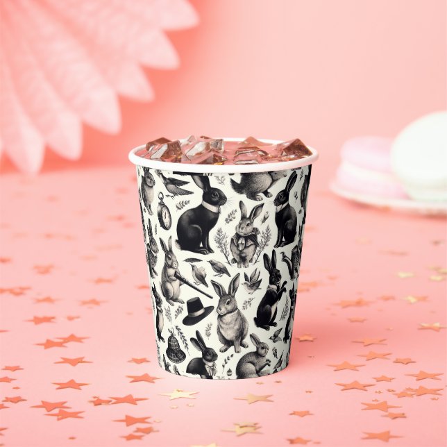 Vasos De Papel Patrón de conejo de cosecha (in situ)