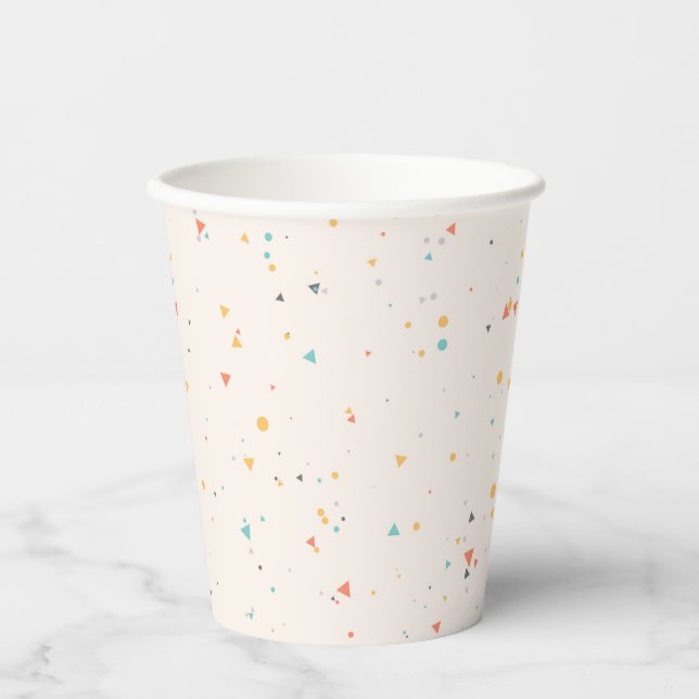 Vasos De Papel Patrón de confetti de puntos y triángulos (Anverso)