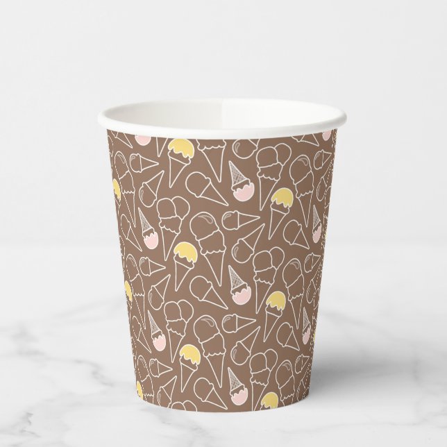 Vasos De Papel Patrón de cono de helado en marrón (Izquierda)