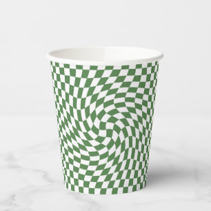 Vasos De Papel Patrón de contraste de color verde oliva y blanco