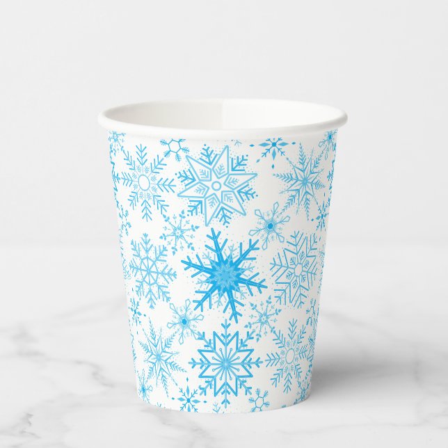 Vasos De Papel Patrón de copo de nieve azul (Izquierda)
