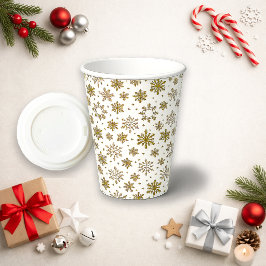 Vasos De Papel Patrón de copo de nieve dorado festivo
