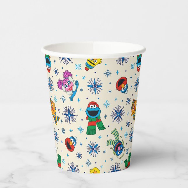 Vasos De Papel Patrón de copos de nieve de Plaza Sésamo Navidades (Izquierda)