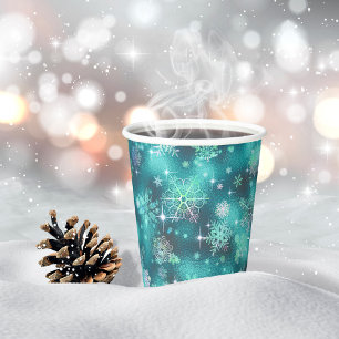 Vasos De Papel Patrón de copos de nieve más bonito ID846 Verde az
