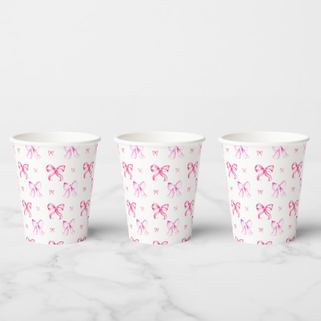 Vasos De Papel Patrón de coqueta de lazo rosa para ducha de novia (Multi)