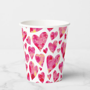 Vasos De Papel Patrón de corazón de amor rosa