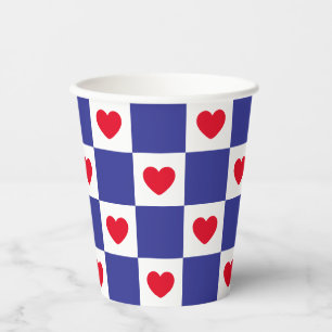 Vasos De Papel Patrón de corazón de cuadros rojos, blancos y azul